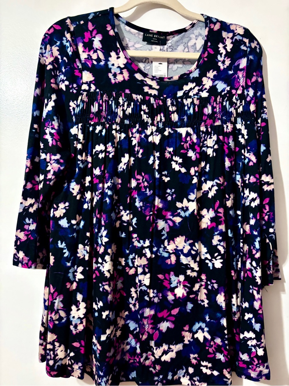 Lane Bryant Black Floral Smocked Yoke Tunic